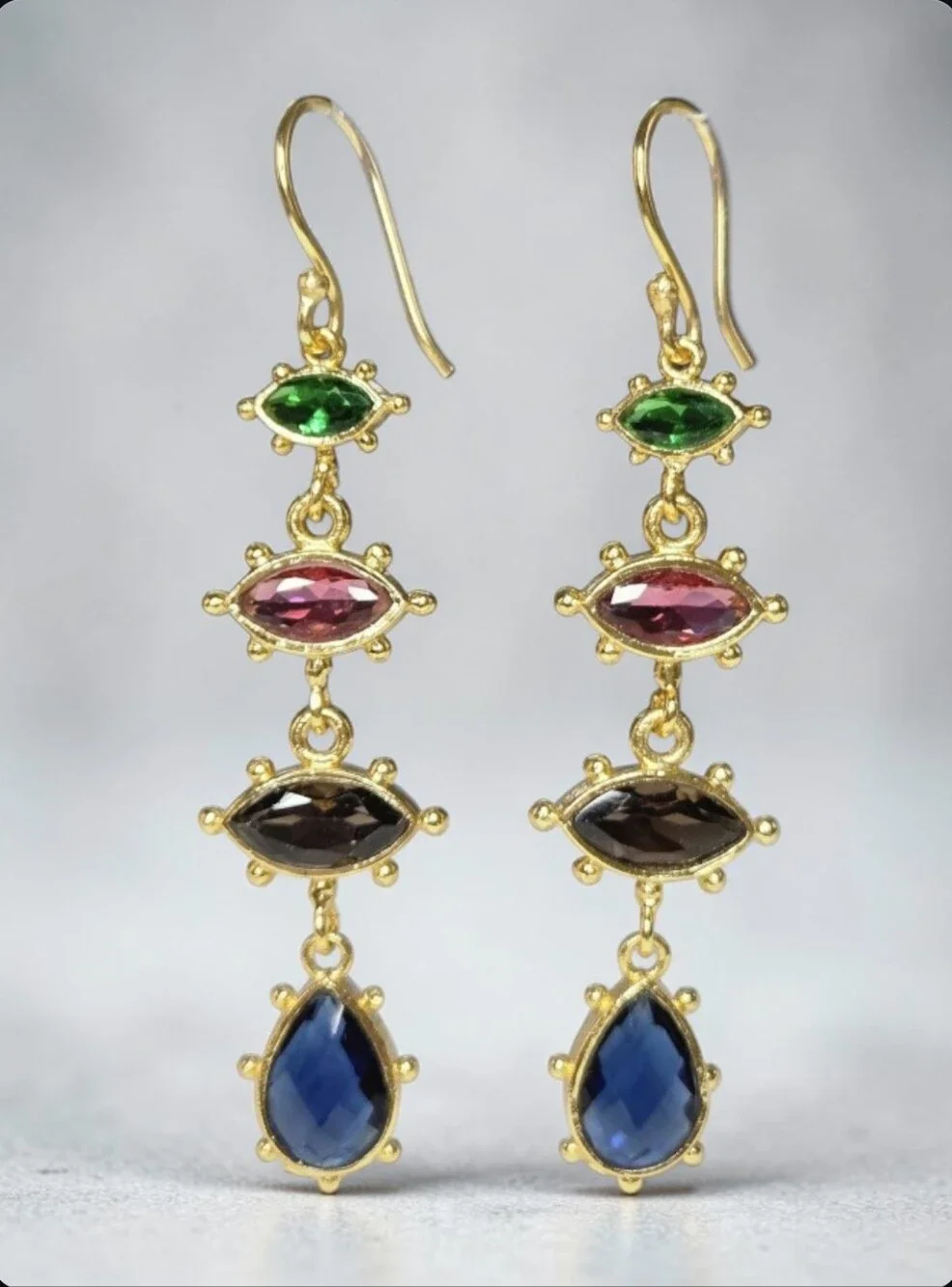 Beautiful 18k Gold Plated Artisan Quartz Crystal Studded Dangle Earrings